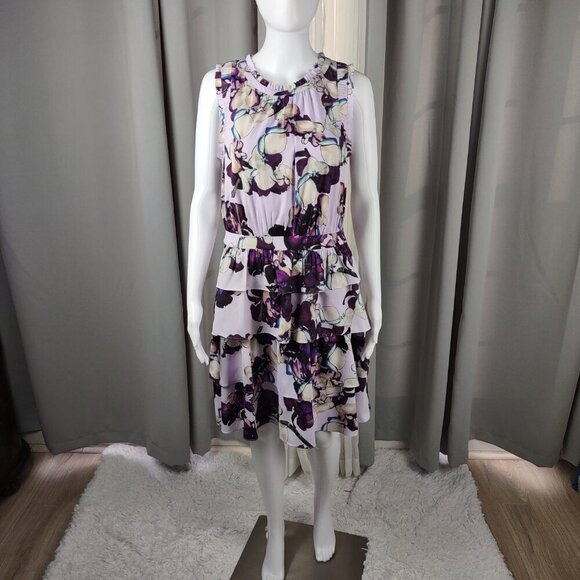 Banana Republic Floral Lilac Sleeveless Tiered A-Line Dress Size 10 Midi Length - Picture 2 of 11